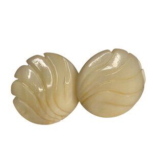 Vintage‎ Carved Mother Of Pearl Earrings Post Back Wave Design